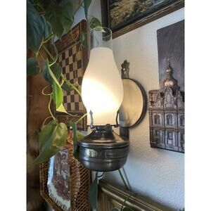 Vintage Lamplight Farms Wall Mount Oil Lamp With Shield Frosted Glass Chimney